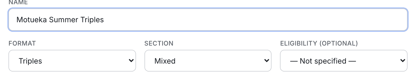 Name, format, section and eligibility fields filled in