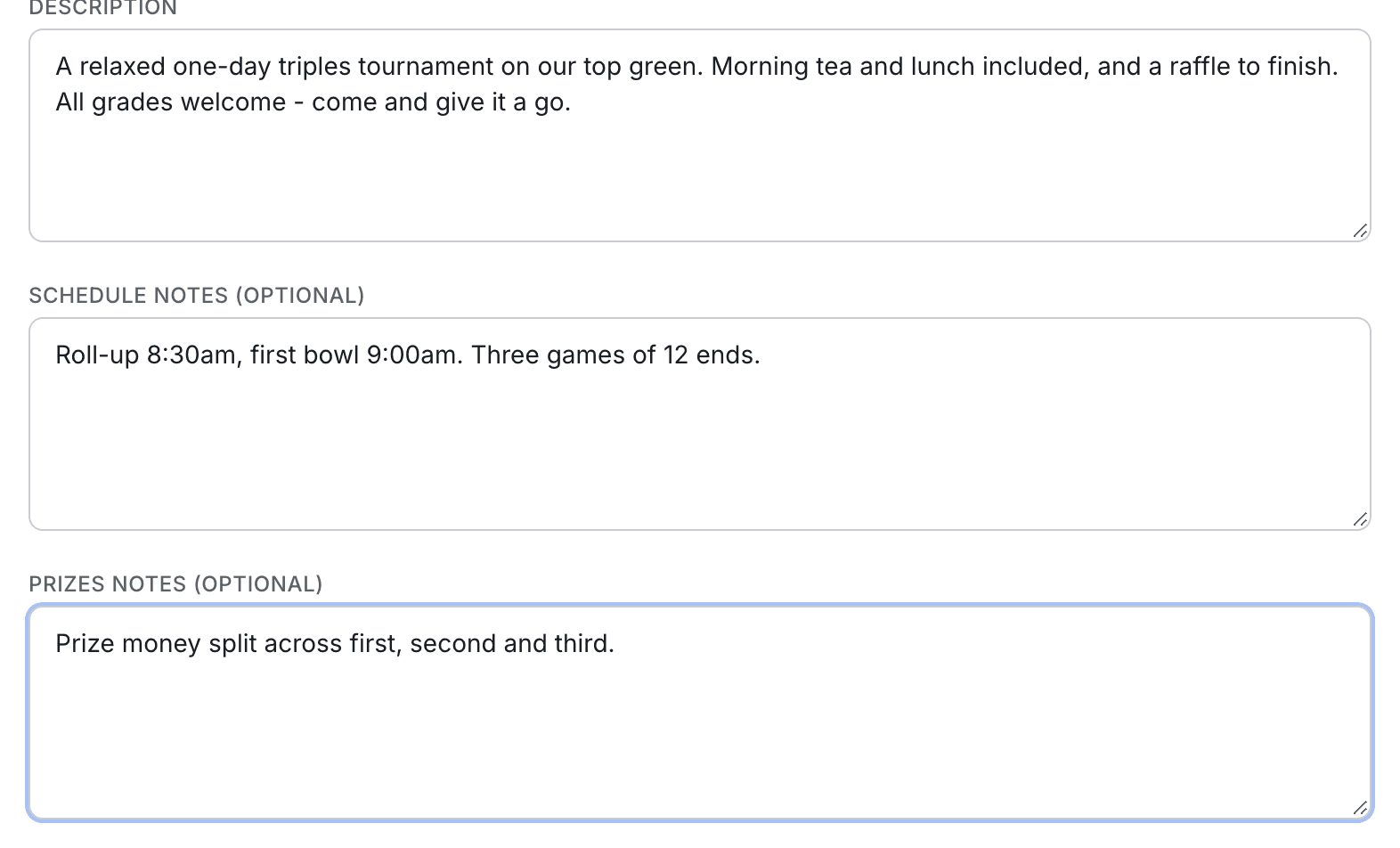 The description and notes fields