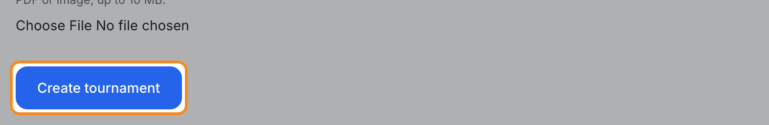 The Create tournament button ringed at the foot of the form
